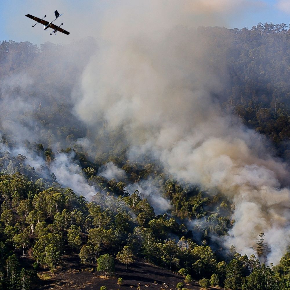 The xRAI monitoring a wildfire burning across hillside terrain